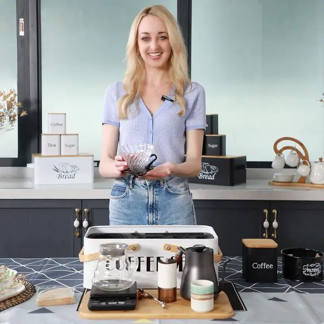 Alt view image 3 of 7 - Pour Over Coffee Maker Set Coffee Kettle Scale Server Dripping Cup Bean Grinder Filter Paper Ceramic Cup ALL in 1 Great Portable Metal Box for Traveling Excellent Coffee Gift