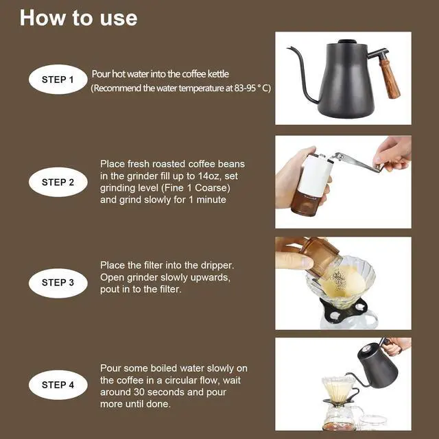 Alt view image 7 of 7 - Pour Over Coffee Maker Set Coffee Kettle Scale Server Dripping Cup Bean Grinder Filter Paper Ceramic Cup ALL in 1 Great Portable Metal Box for Traveling Excellent Coffee Gift