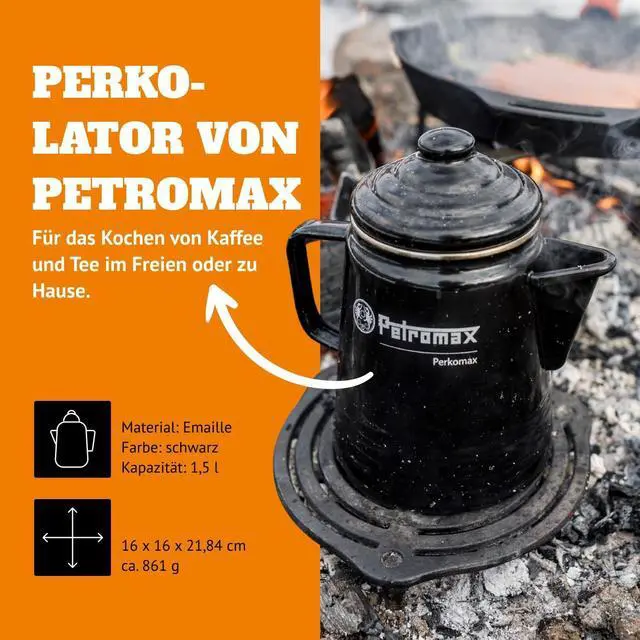 Alt view image 2 of 7 - Petromax Tea and Coffee Percolator, Use Indoor/Outdoors for Home Kitchen or Campfire, Enameled Steel Coffee and Tea Pot Brews to Your Taste, 5-6 Cup Capacity