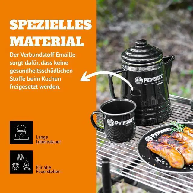 Alt view image 3 of 7 - Petromax Tea and Coffee Percolator, Use Indoor/Outdoors for Home Kitchen or Campfire, Enameled Steel Coffee and Tea Pot Brews to Your Taste, 5-6 Cup Capacity