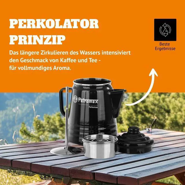 Alt view image 5 of 7 - Petromax Tea and Coffee Percolator, Use Indoor/Outdoors for Home Kitchen or Campfire, Enameled Steel Coffee and Tea Pot Brews to Your Taste, 5-6 Cup Capacity