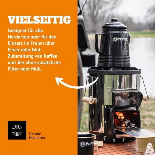 Alt view image 6 of 7 - Petromax Tea and Coffee Percolator, Use Indoor/Outdoors for Home Kitchen or Campfire, Enameled Steel Coffee and Tea Pot Brews to Your Taste, 5-6 Cup Capacity