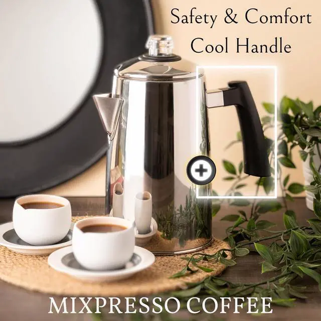 Alt view image 6 of 7 - Mixpresso Stainless Steel Stovetop Coffee Percolator, 52 oz Classic Percolator Coffee Pot, Excellent As Camping Pot, 12 Cup Stainless Steel Camping Coffee Makers, Cool-Touch Handle.