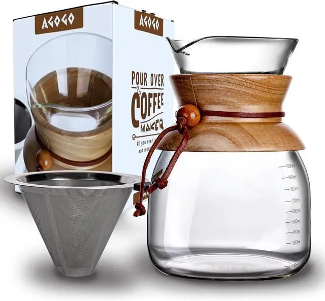 Main image of AGOGO Pour Over Coffeemaker Dripper with 304 Stainless Steel Filters Carafe High Capacity 10 Cup