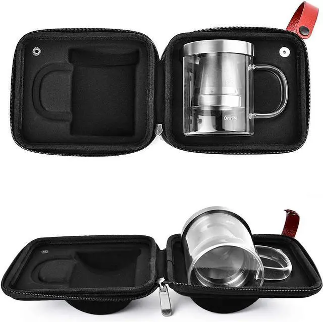 Alt view image 7 of 7 - Pour Over Coffee Maker Set for Travel/Camping/Hiking, Single Cup, Stainless Steel Coffee Filter, 14 Oz Borosilicate Glass Mug, Extra Permanent Lid and Moulded Neoprene Case, at Home/Office