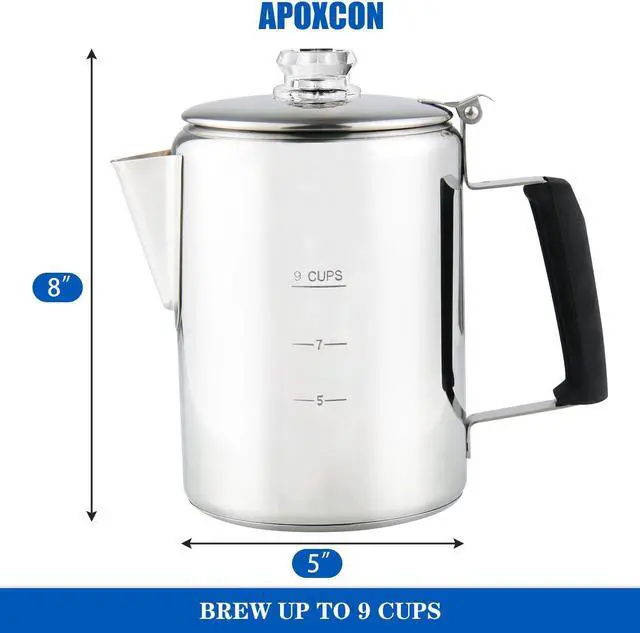 Alt view image 2 of 7 - Multi Use Percolator Coffee Pot Stainless Steel Stove Top Coffee Maker with Two Borosilicate Glass Knob Silica Handle Camping Coffee Pot Using on Campfire Stove & Induction Cooker Silver 9 Cup