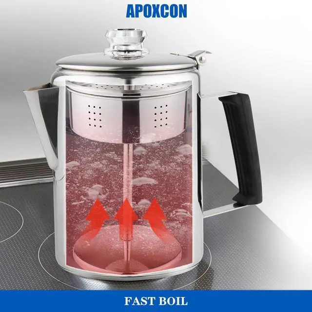 Alt view image 6 of 7 - Multi Use Percolator Coffee Pot Stainless Steel Stove Top Coffee Maker with Two Borosilicate Glass Knob Silica Handle Camping Coffee Pot Using on Campfire Stove & Induction Cooker Silver 9 Cup