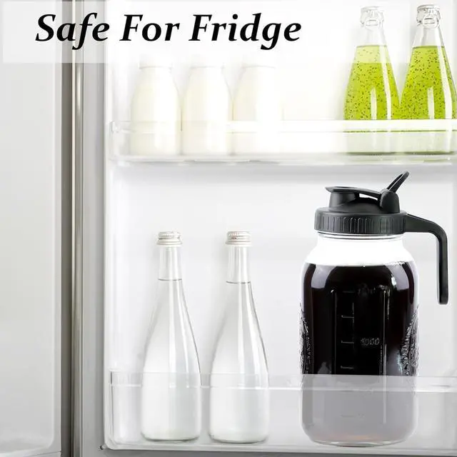 Alt view image 2 of 6 - Cold Brew Coffee Maker 64 Oz Mason Jar Iced Coffee Maker 2 Set Half Gallon Glass Pitcher With Pour Spout Lids 2 Quart Wide Mouth Cold Brew Pitcher With Strainer For Fridge, Lemonade, Cold Brew, Milk