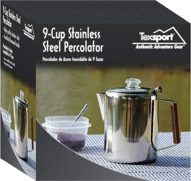 Alt view image 4 of 4 - Texsport 9 Cup Stainless Steel Percolator Coffee Maker for Outdoor Camping