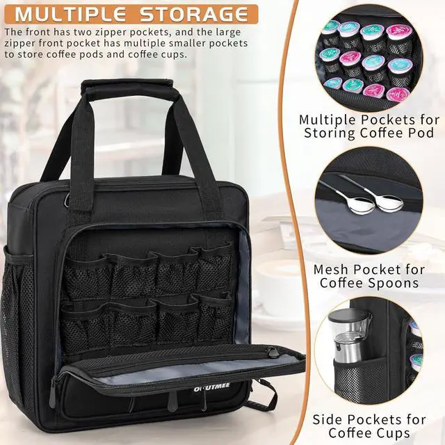 Alt view image 2 of 7 - Coffee Maker Carrying Bag Compatible with Keurig K-Mini or K-Mini Plus, Single Serve Coffee Brewer Portable Storage Bag with Extra Pockets, Storage Tote Case With Multiple Pockets for K-Cup