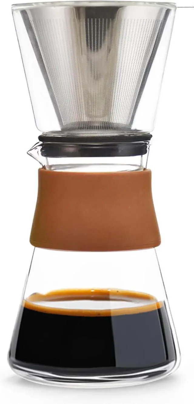 Main image of GROSCHE Amsterdam Glass Pour Over Coffee Maker - Single Cup Manual Dripper Brewer w/Removable Glass Top & Permanent Stainless Steel Filter - 27.6 fl oz - Ideal for Home, Camping, & On-the-Go Brewing