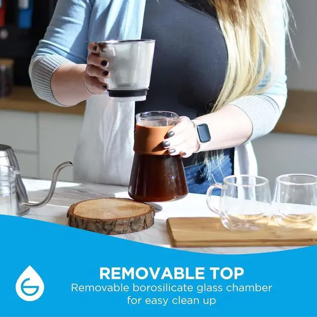 Alt view image 4 of 7 - GROSCHE Amsterdam Glass Pour Over Coffee Maker - Single Cup Manual Dripper Brewer w/Removable Glass Top & Permanent Stainless Steel Filter - 27.6 fl oz - Ideal for Home, Camping, & On-the-Go Brewing