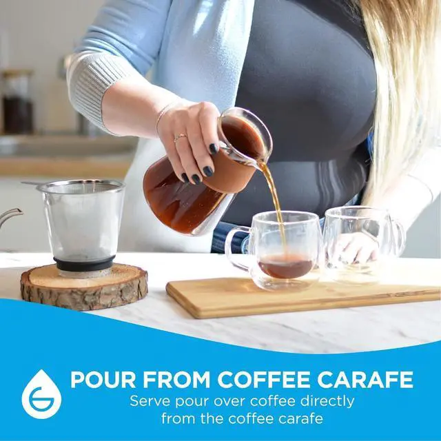 Alt view image 5 of 7 - GROSCHE Amsterdam Glass Pour Over Coffee Maker - Single Cup Manual Dripper Brewer w/Removable Glass Top & Permanent Stainless Steel Filter - 27.6 fl oz - Ideal for Home, Camping, & On-the-Go Brewing