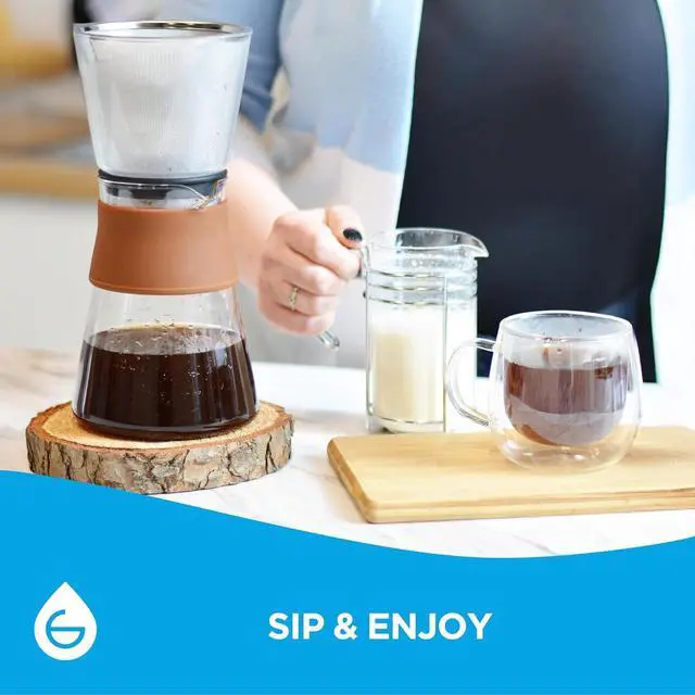 Alt view image 7 of 7 - GROSCHE Amsterdam Glass Pour Over Coffee Maker - Single Cup Manual Dripper Brewer w/Removable Glass Top & Permanent Stainless Steel Filter - 27.6 fl oz - Ideal for Home, Camping, & On-the-Go Brewing