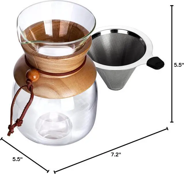 Alt view image 6 of 6 - AGOGO Pour Over Coffeemaker Dripper with 304 Stainless Steel Filters Carafe High Capacity 10 Cup