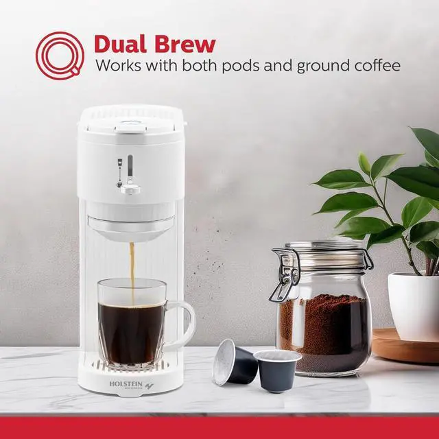 Alt view image 2 of 7 - Holstein Housewares Single Serve Coffee Maker, 2 in 1 Coffee Machine, Dual Brew, K-Cup & Ground Coffee Compatible, Reusable Filter, Fits Different Cup Sizes, One Touch Operation