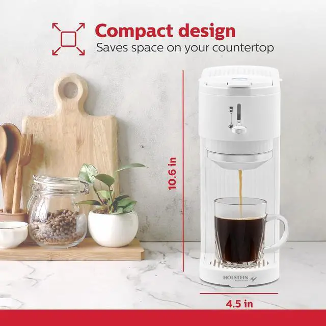 Alt view image 6 of 7 - Holstein Housewares Single Serve Coffee Maker, 2 in 1 Coffee Machine, Dual Brew, K-Cup & Ground Coffee Compatible, Reusable Filter, Fits Different Cup Sizes, One Touch Operation