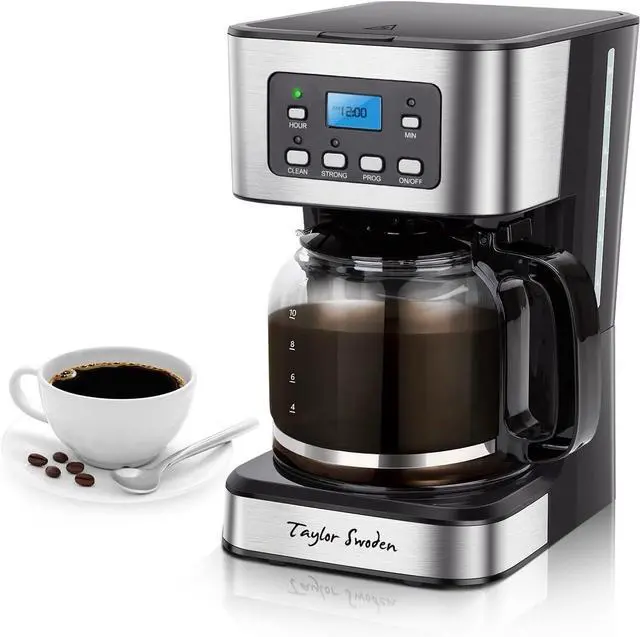 Main image of Taylor Swoden 12-Cup Programmable Coffee Maker, Regular & Strong Brew Drip Coffee Machine for Home and Office, Glass Carafe, Pause & Serve, Auto Shut Off, Black & Stainless Steel