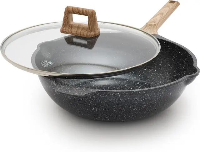 Main image of GreenLife Nonstick 12 (5QT) All in One Deep Skillet Wok with Lid, PFAS-Free Non-Toxic Ceramic Multi-Purpose Pan, Induction, All Stovetop, Egg, Stir Fry, Saute, Stay Cool Handle, Granite Black