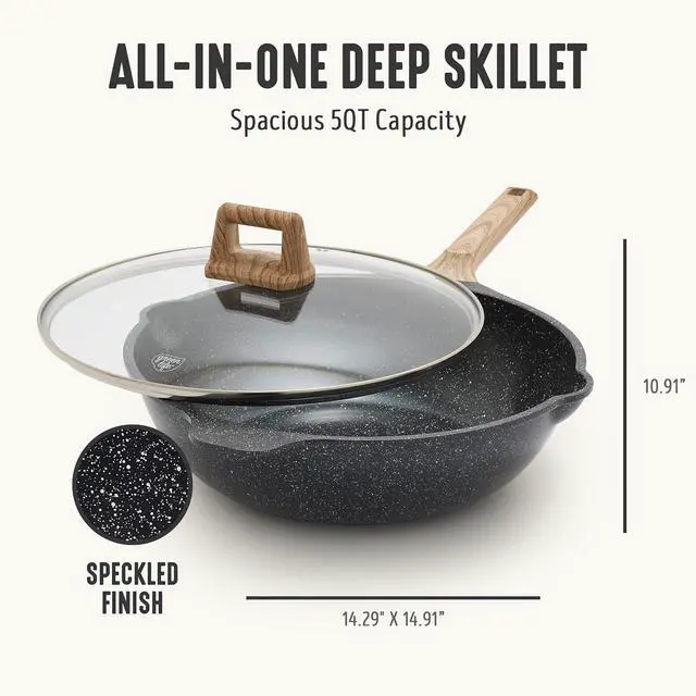 Alt view image 3 of 7 - GreenLife Nonstick 12 (5QT) All in One Deep Skillet Wok with Lid, PFAS-Free Non-Toxic Ceramic Multi-Purpose Pan, Induction, All Stovetop, Egg, Stir Fry, Saute, Stay Cool Handle, Granite Black
