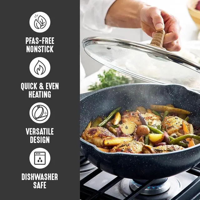 Alt view image 5 of 7 - GreenLife Nonstick 12 (5QT) All in One Deep Skillet Wok with Lid, PFAS-Free Non-Toxic Ceramic Multi-Purpose Pan, Induction, All Stovetop, Egg, Stir Fry, Saute, Stay Cool Handle, Granite Black