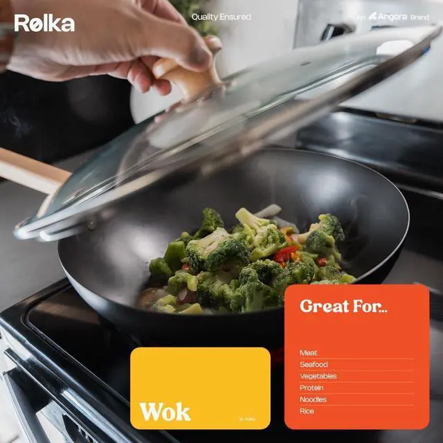 Alt view image 2 of 7 - ANGORA BRANDS Wok Pan for Kitchen - Versatile Cookware - Good for Stir Fry - Nonstick Frying Pan - by Rolka