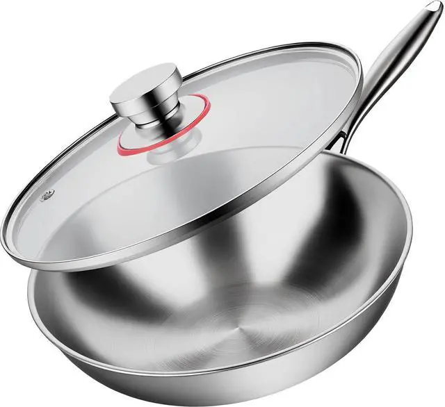 Main image of LOLYKITCH Tri-Ply 13 Inch Stainless Steel Wok Pan with Lid, Stir-Frying Pan,Induction Wok,Dishwasher and Oven Safe,Heavy Duty and Detachable handle.
