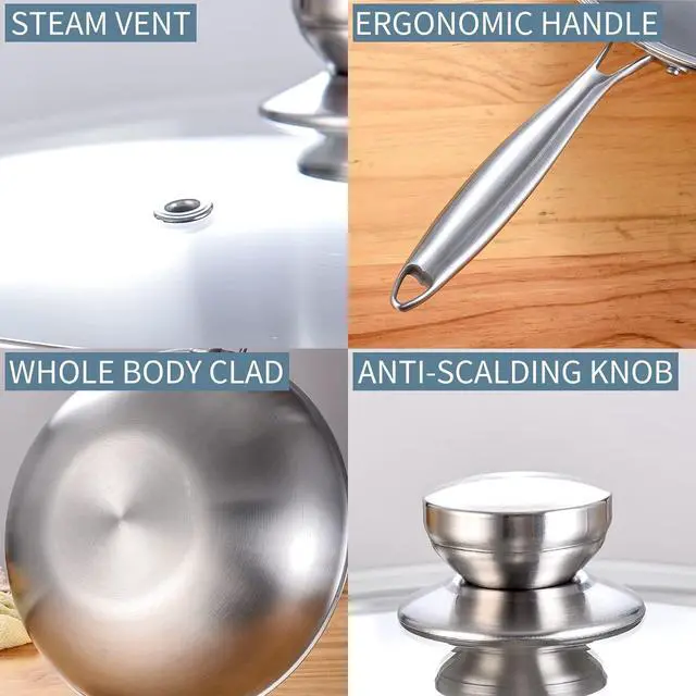 Alt view image 7 of 7 - LOLYKITCH Tri-Ply 13 Inch Stainless Steel Wok Pan with Lid, Stir-Frying Pan,Induction Wok,Dishwasher and Oven Safe,Heavy Duty and Detachable handle.