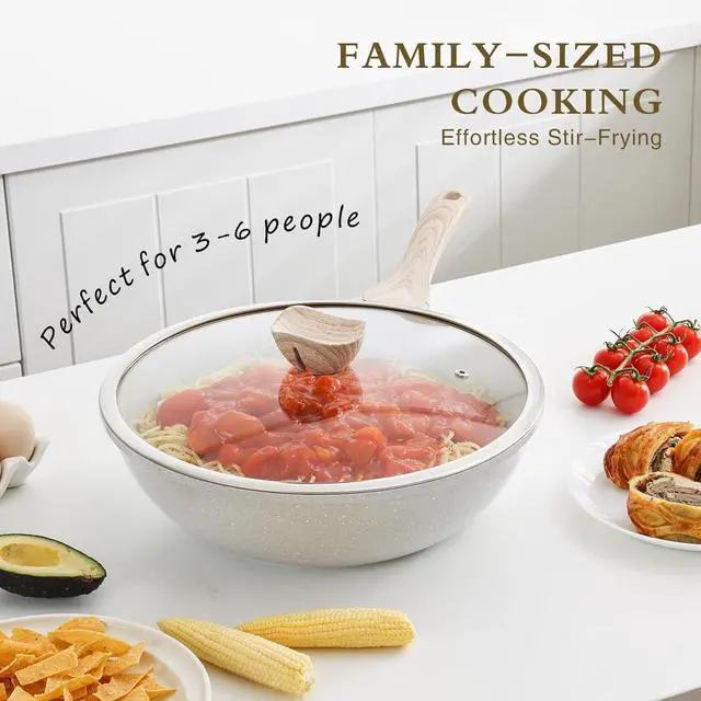 Alt view image 5 of 7 - Ceramic Wok Pan, 12 Inch Nonstick Wok with Lid, Healthy Non Toxic Woks & Stir-fry Pans for Cooking, Induction Cookware, PFOA & PFAS Free