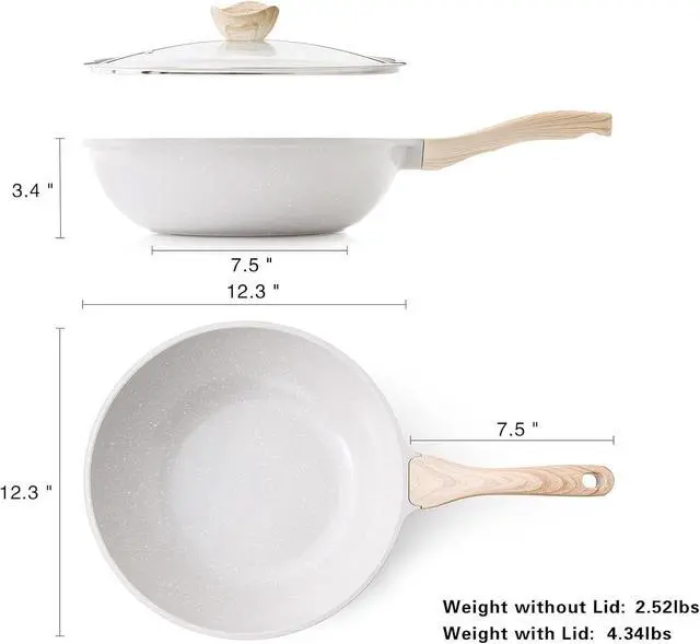 Alt view image 6 of 7 - Ceramic Wok Pan, 12 Inch Nonstick Wok with Lid, Healthy Non Toxic Woks & Stir-fry Pans for Cooking, Induction Cookware, PFOA & PFAS Free