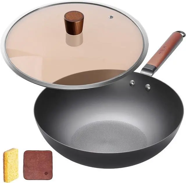 Main image of WANGYUANJI Iron Wok 12.6 inches,Wooden Handle Chinese Iron Pot Carbon Steel Wok Non-Coated Stir Fry Pan,Suitable for Home Cooking, Compatible with Induction, Gas, and Electric Ceramic Cooktops