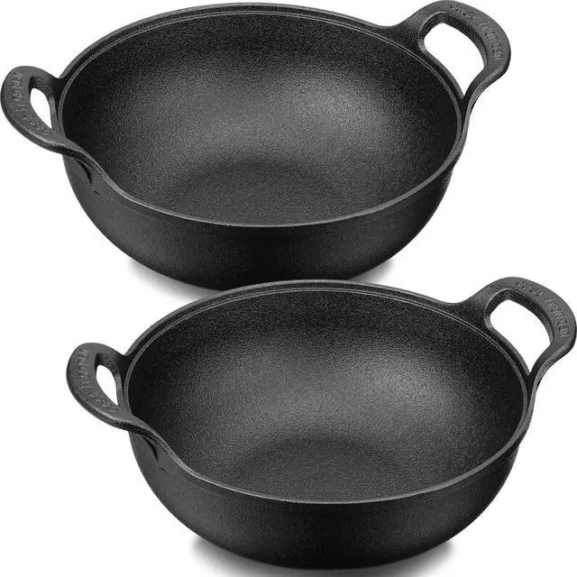 Main image of Layhit 2 Sets Cast Iron Wok with Loop Handle 10 Inch Mini Wok Nonstick Coated Flat Bottom Stir Fry Pans Pre Seasoned No Chemical Grilling Suitable for Induction Electric Gas All Stoves, Black
