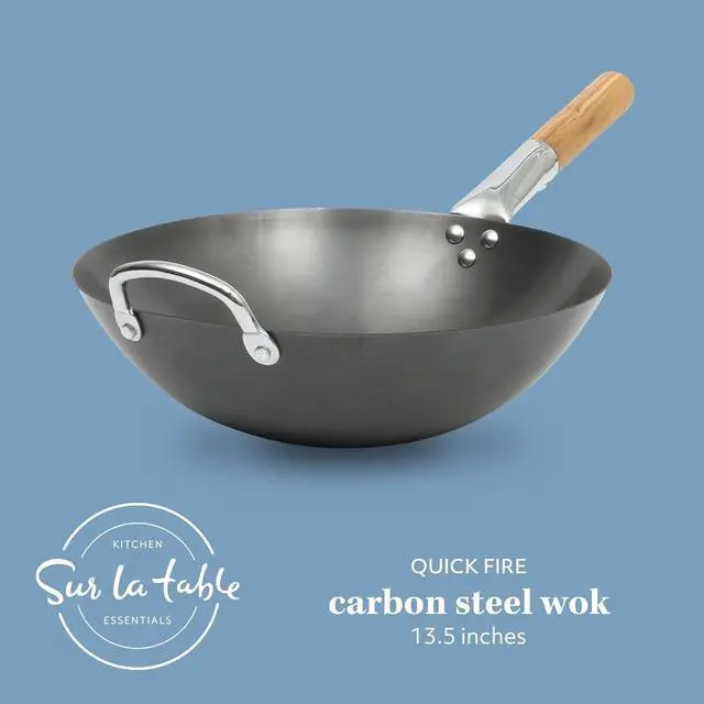 Alt view image 2 of 6 - SUR LA TABLE Kitchen Essentials Quick Fire Carbon Steel 13.5" Flat Bottom Wok