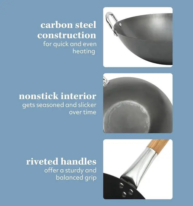 Alt view image 5 of 6 - SUR LA TABLE Kitchen Essentials Quick Fire Carbon Steel 13.5" Flat Bottom Wok
