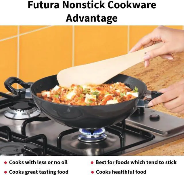 Alt view image 4 of 7 - Hawkins Futura Nonstick Kadhai 2.5 L, 26 cm, 3.25 mm with SS lid (Black)
