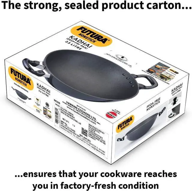 Alt view image 6 of 7 - Hawkins Futura Nonstick Kadhai 2.5 L, 26 cm, 3.25 mm with SS lid (Black)
