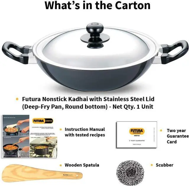 Alt view image 7 of 7 - Hawkins Futura Nonstick Kadhai 2.5 L, 26 cm, 3.25 mm with SS lid (Black)