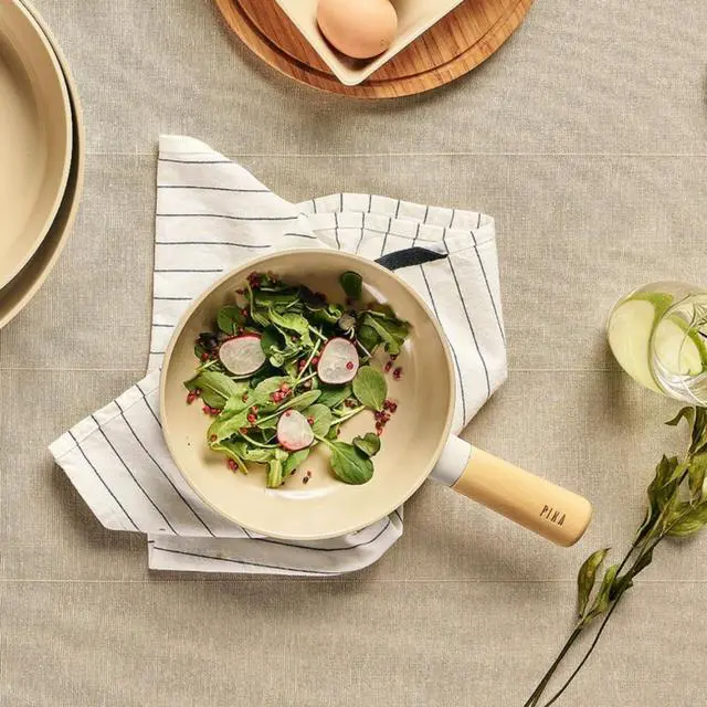 Alt view image 3 of 7 - FIKA 7 inch Mini Stir Fry Wok with Wooden Handle, Induction Compatible Cookware for All Stovetops, Kitchen Essential Ceramic Coating Skillet, Healthy Cooking Omelet Frying Pan, Made in Korea (18cm)