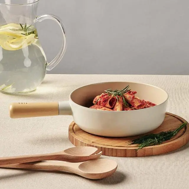 Alt view image 6 of 7 - FIKA 7 inch Mini Stir Fry Wok with Wooden Handle, Induction Compatible Cookware for All Stovetops, Kitchen Essential Ceramic Coating Skillet, Healthy Cooking Omelet Frying Pan, Made in Korea (18cm)