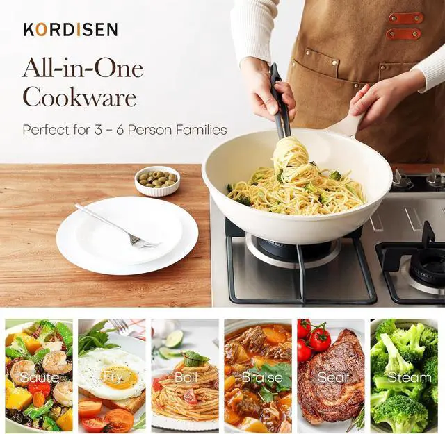 Alt view image 5 of 7 - Nonstick Wok with Lid, 12 Inch Woks & Stir-fry Pans, Healthy Coating Induction Cookware, Compatible with All Stovetops, PFOA Free (Cream White)
