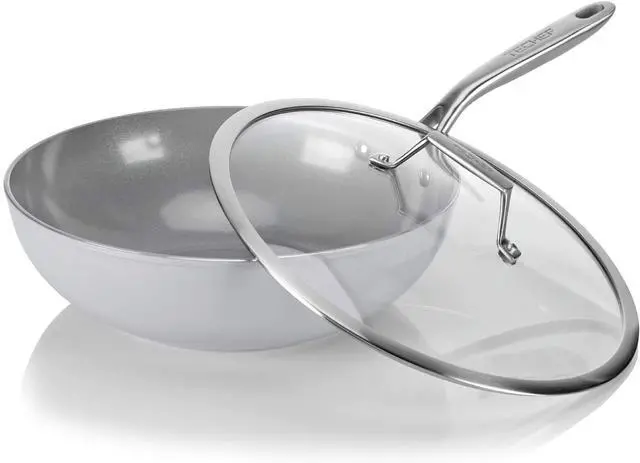 Main image of TECHEF - CeraTerra 12" Ceramic Nonstick Wok/Stir-Fry Pan with Glass Lid, (PTFE and PFOA Free Ceramic Exterior & Interior), Made in Korea (12-in with lid)