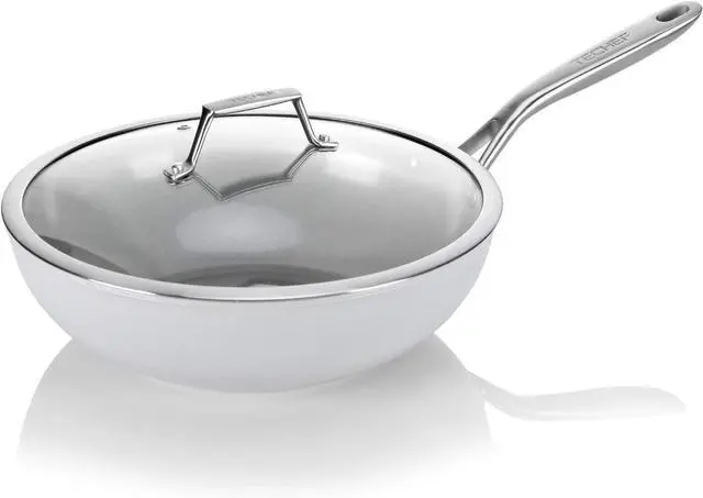 Alt view image 2 of 7 - TECHEF - CeraTerra 12" Ceramic Nonstick Wok/Stir-Fry Pan with Glass Lid, (PTFE and PFOA Free Ceramic Exterior & Interior), Made in Korea (12-in with lid)
