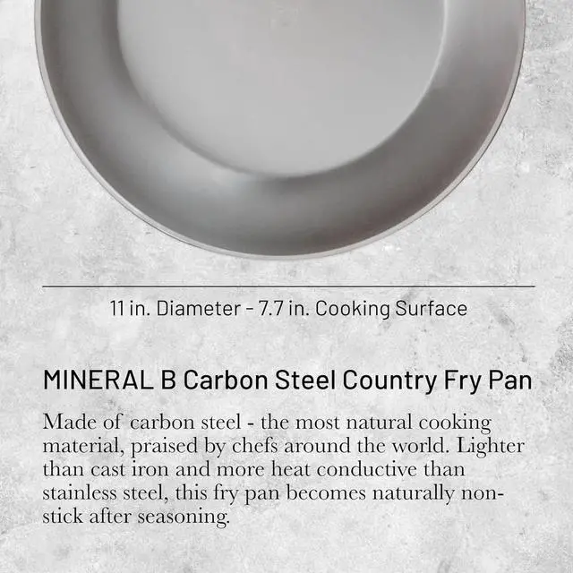 Alt view image 2 of 7 - De Buyer MINERAL B Carbon Steel Country Fry Pan - 11 Diameter, 7.7 Cooking Surface - Ideal for Sauteing, Simmering, Deep Frying & Stir Frying - PFAS, PFOA & PFOS Free - Made in France