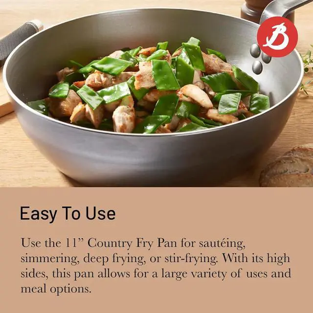 Alt view image 4 of 7 - De Buyer MINERAL B Carbon Steel Country Fry Pan - 11 Diameter, 7.7 Cooking Surface - Ideal for Sauteing, Simmering, Deep Frying & Stir Frying - PFAS, PFOA & PFOS Free - Made in France