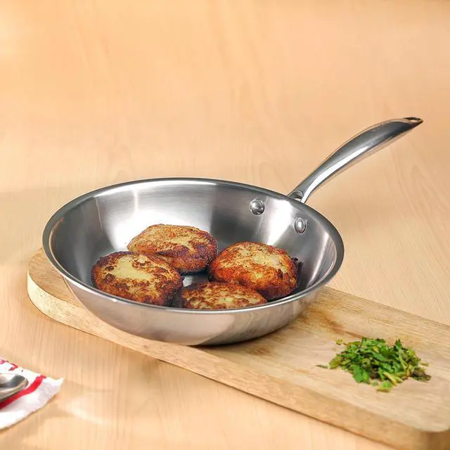 Alt view image 2 of 7 - Vinod Platinum Triply Stainless Steel Frypan 24 cm | 2.5 mm Thick | Steel Pan | Scratch Resistant, Non Toxic | | Induction & Gas Friendly, Heavy Bottom