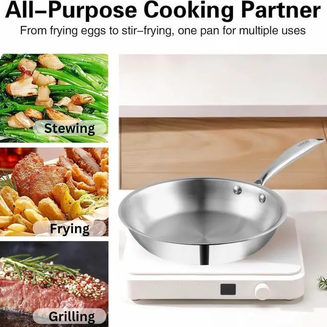 Alt view image 3 of 7 - Vinod Platinum Triply Stainless Steel Frypan 24 cm | 2.5 mm Thick | Steel Pan | Scratch Resistant, Non Toxic | | Induction & Gas Friendly, Heavy Bottom