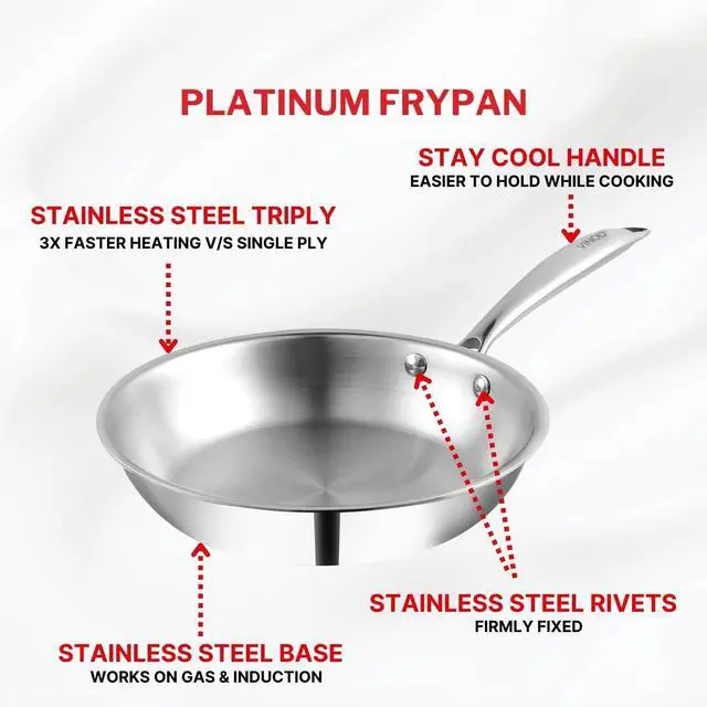 Alt view image 5 of 7 - Vinod Platinum Triply Stainless Steel Frypan 24 cm | 2.5 mm Thick | Steel Pan | Scratch Resistant, Non Toxic | | Induction & Gas Friendly, Heavy Bottom