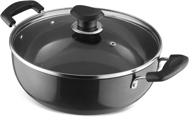 Main image of Vinod Zest Plus Die Cast Aluminium Kadhai - 24 cm | Barbeque/Tandoori | 5mm Thick | 5 Layer Coating| Wooden Finish Handle | Induction & Gas Base |