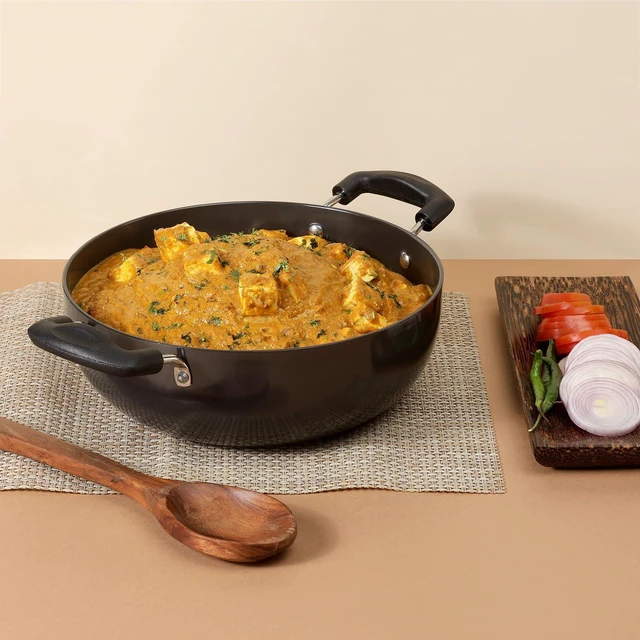 Alt view image 3 of 7 - Vinod Zest Plus Die Cast Aluminium Kadhai - 24 cm | Barbeque/Tandoori | 5mm Thick | 5 Layer Coating| Wooden Finish Handle | Induction & Gas Base |