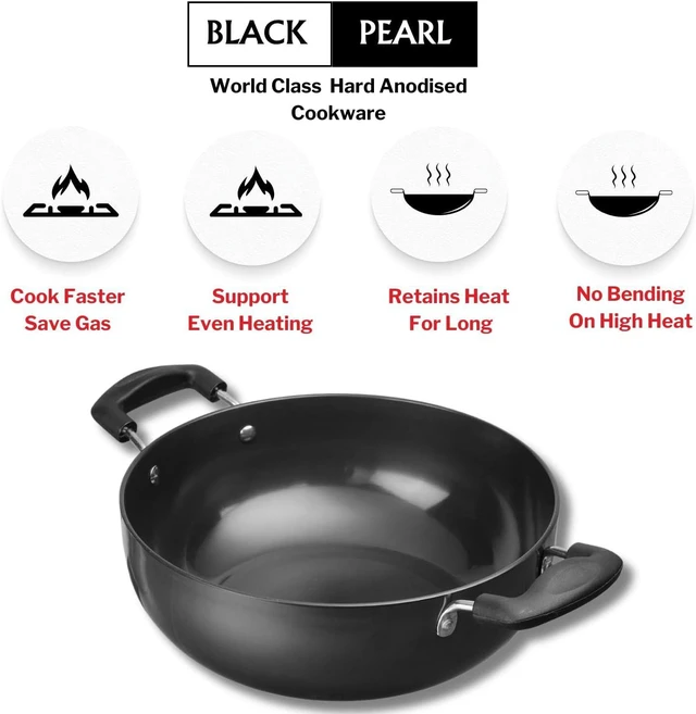 Alt view image 4 of 7 - Vinod Zest Plus Die Cast Aluminium Kadhai - 24 cm | Barbeque/Tandoori | 5mm Thick | 5 Layer Coating| Wooden Finish Handle | Induction & Gas Base |